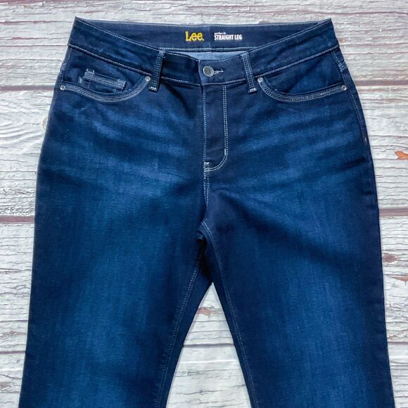 Lee Womens Jeans size 12 Perfect Fit Straight Leg x31” Dark Wash Denim Stretch - Picture 3 of 11